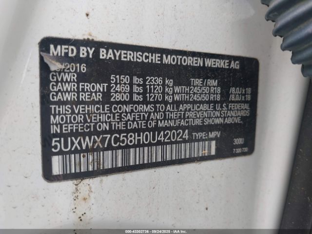 2017 BMW X3 5UXWX7C58H0U42024 Photo 8