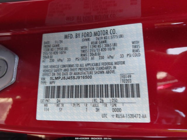 5LMPJ8J45SJ916500 Lincoln gtdi b
