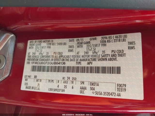 2016 FORD ESCAPE 1FMCU0G72GUB04136 Photo 8