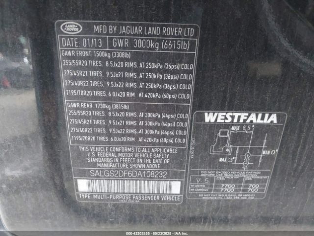 2013 LAND ROVER RANGE ROVER SALGS2DF6DA108232 Photo 8