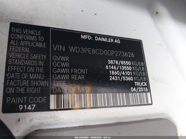 Mercedes-Benz Sprinter 2016 WD3PE8CD0GP273626 Image 9