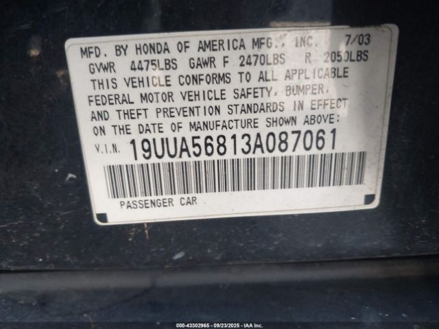 2003 ACURA TL 19UUA56813A087061 Photo 8