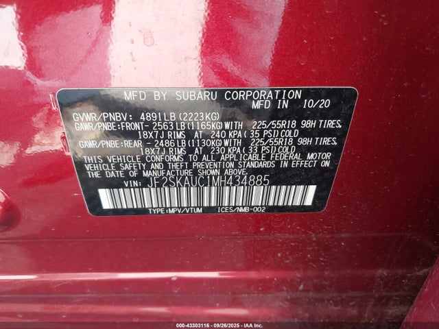 Subaru na u5 2021 JF2SKAUC1MH434885 Image 9