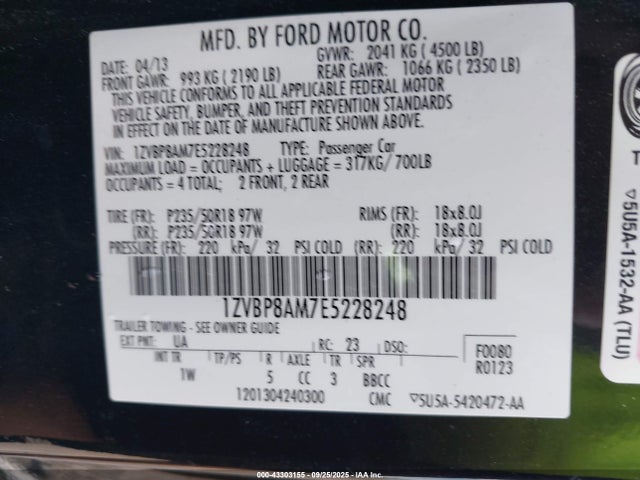 Aukcja sprzedaży 2014 Ford Mustang V6, vin: 1ZVBP8AM7E5228248, numer aukcji: 43303155