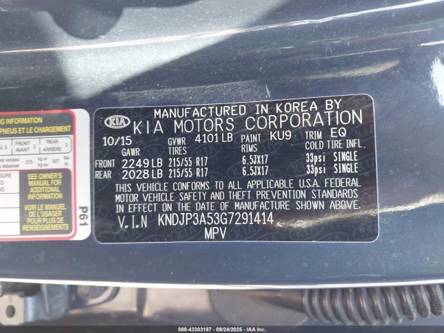 KNDJP3A53G7291414 KIA dohc gdi nu