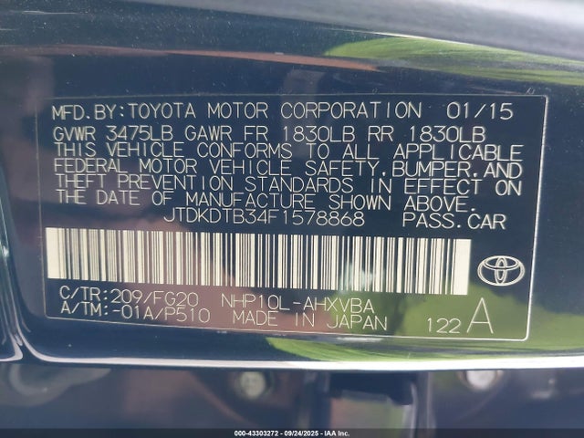 JTDKDTB34F1578868 Toyota 1nz-fxe+1lm