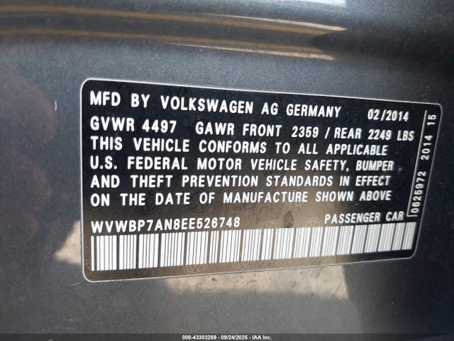 WVWBP7AN8EE526748 Volkswagen 2014