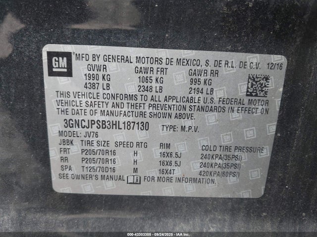 Chevrolet luv - mfi, vvt: variable valve timing, e85 max, alum 2017 3GNCJPSB3HL187130 Image 9