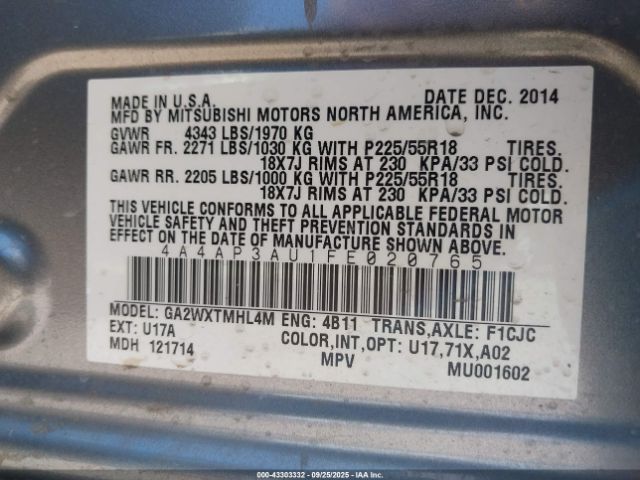 2015 MITSUBISHI OUTLANDER SPORT 4A4AP3AU1FE020765 Photo 8