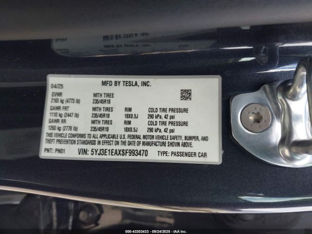2025 TESLA MODEL 3 5YJ3E1EAXSF993470 Photo 8