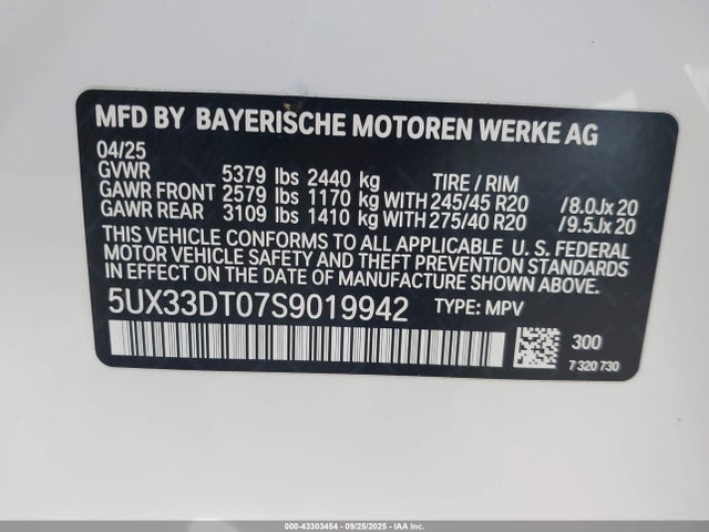 Aukcja sprzedaży 2025 Bmw X4 Xdrive30i, vin: 5UX33DT07S9019942, numer aukcji: 43303454
