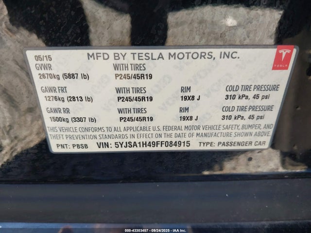 2015 TESLA MODEL S 5YJSA1H49FF084915 Photo 8