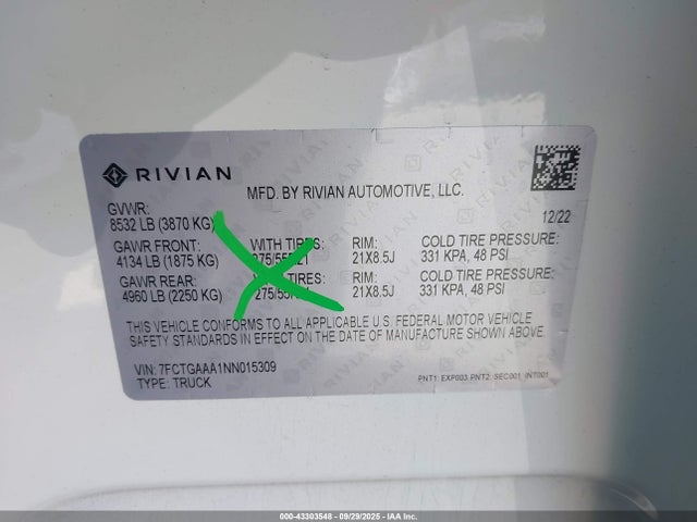 Rivian r1t 2022 7FCTGAAA1NN015309 Image 27