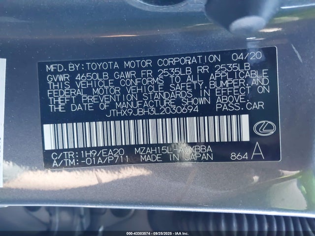JTHX9JBH3L2030694 Lexus m20a-fxs, 3nm, 1mm