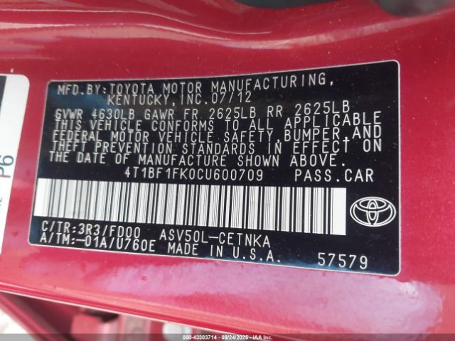 2012 TOYOTA CAMRY 4T1BF1FK0CU600709 Photo 8