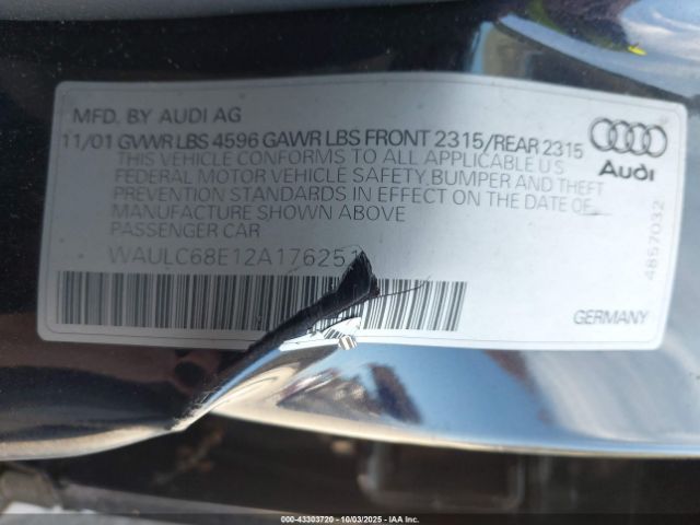 2002 AUDI A4 WAULC68E12A176251 Photo 8