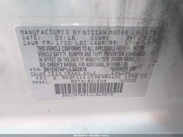 3N1CN7AP1JL862878 Nissan 2018