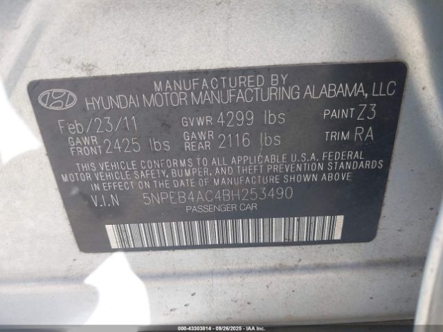 2011 HYUNDAI SONATA 5NPEB4AC4BH253490 Photo 8