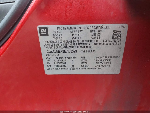 Продаж на аукціоні авто 2014 Gmc Terrain Sle-1, vin: 2GKALMEK2E6178329, номер лоту: 43303919