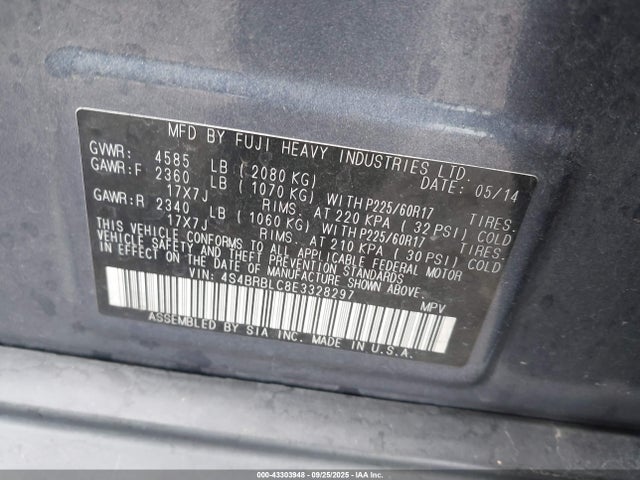 4S4BRBLC8E3328297 Subaru 2.5na u5