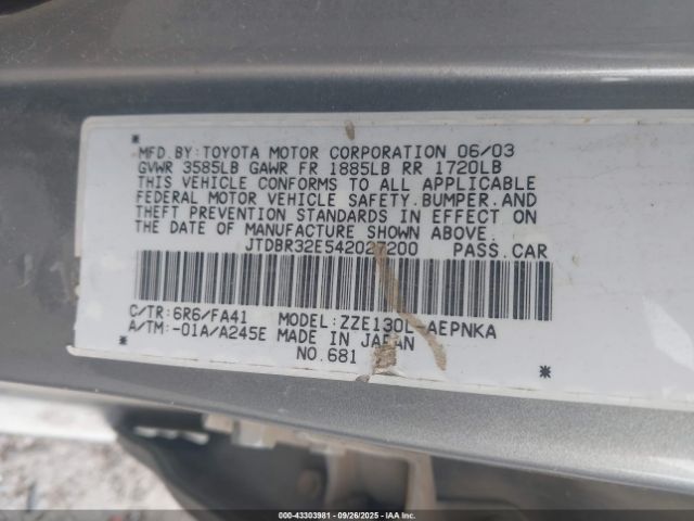 2004 TOYOTA COROLLA JTDBR32E542027200 Photo 8