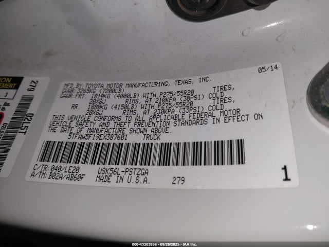 Toyota 3ur-fbe 2014 5TFAW5F19EX387601 Image 9