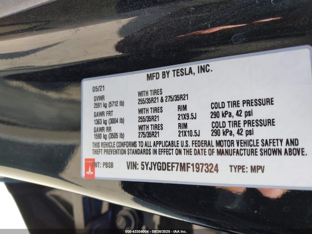 2021 TESLA MODEL Y 5YJYGDEF7MF197324 Photo 8
