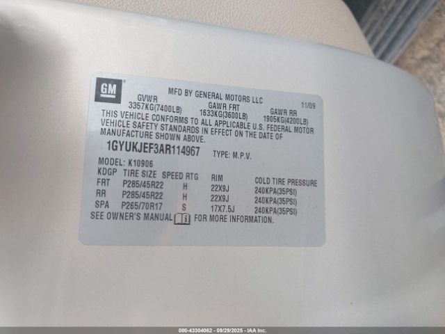 2010 CADILLAC ESCALADE ESV 1GYUKJEF3AR114967 Photo 8