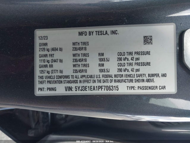 2023 TESLA MODEL 3 5YJ3E1EA1PF706315 Photo 8