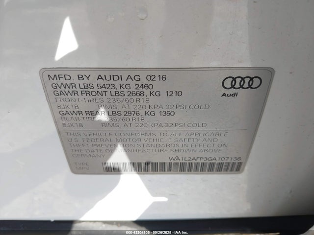 2016 AUDI Q5 WA1L2AFP3GA107138 Photo 8