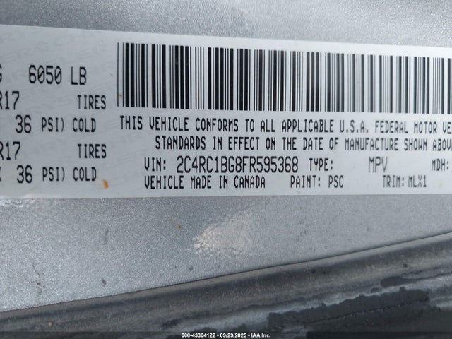 2C4RC1BG8FR595368 Chrysler 2015
