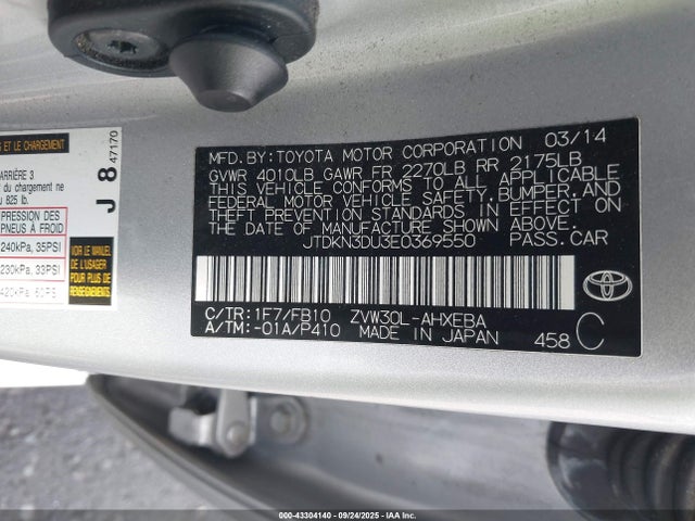 JTDKN3DU3E0369550 Toyota 2zr-fxe+3jm