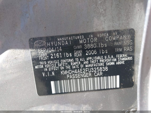 KMHDH4AE2FU325838 Hyundai dohc mpi nu