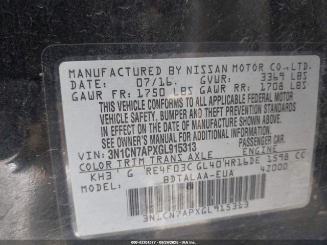 3N1CN7APXGL915313 Nissan 2016