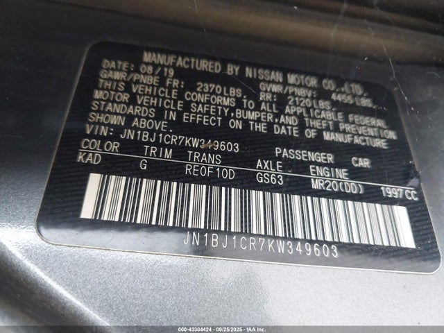 JN1BJ1CR7KW349603 Nissan 2019