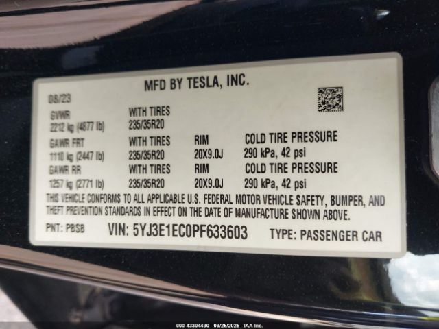 2023 TESLA MODEL 3 5YJ3E1EC0PF633603 Photo 8