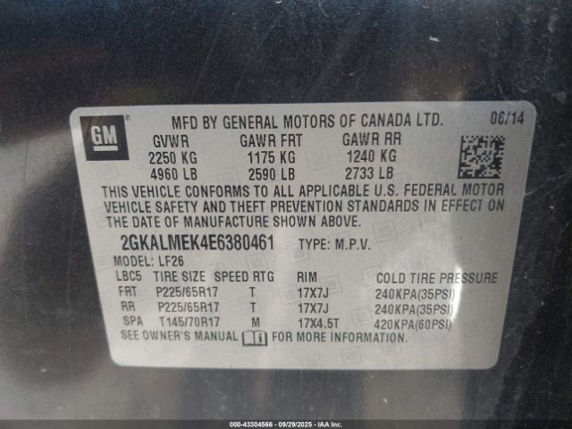 2014 GMC TERRAIN 2GKALMEK4E6380461 Photo 8