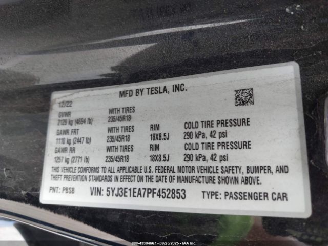 2023 TESLA MODEL 3 5YJ3E1EA7PF452853 Photo 8