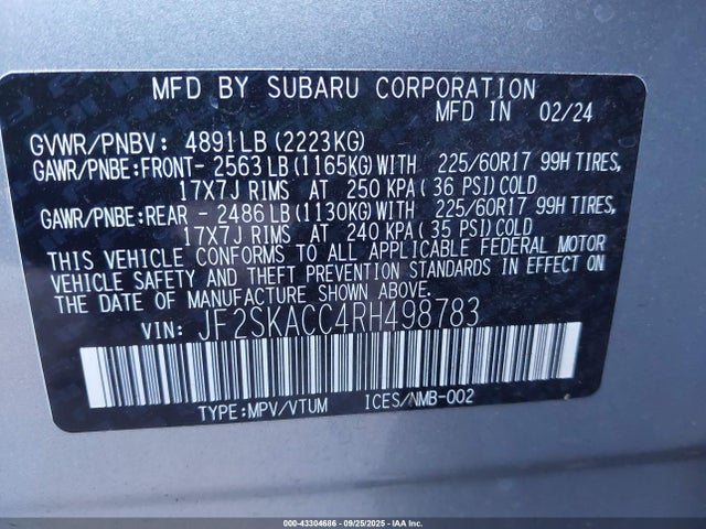 Subaru na u5 2024 JF2SKACC4RH498783 Image 9