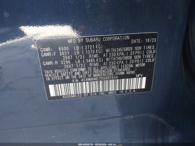 4S4WMAWD1R3401854 Subaru Ascent