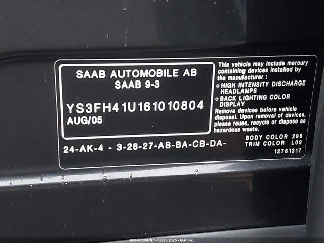 2006 SAAB 9-3 YS3FH41U161010804 Photo 8