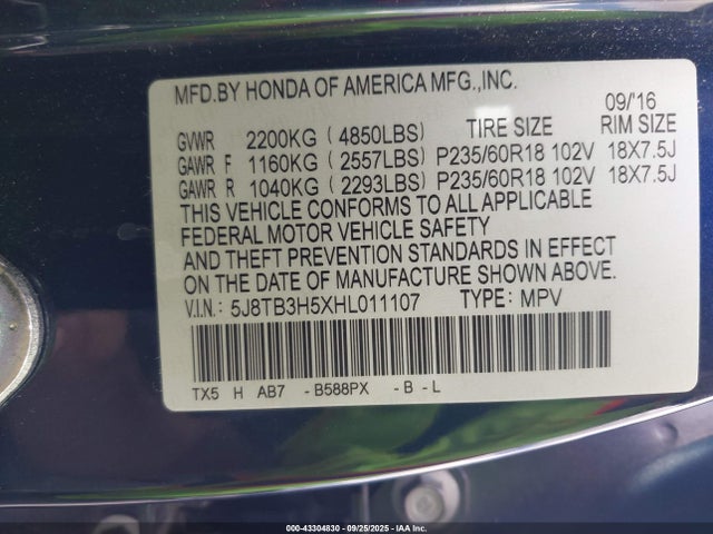 5J8TB3H5XHL011107 Acura j35z2