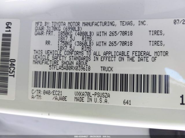 2024 TOYOTA TUNDRA 5TFLA5AB0RX039618 Photo 8