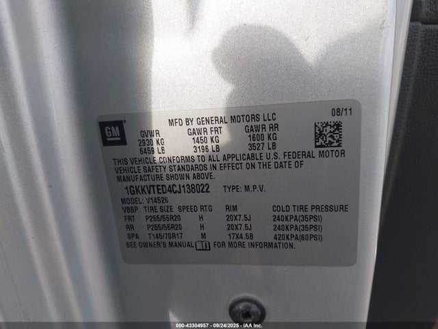 Aukcja sprzedaży 2012 Gmc Acadia Denali, vin: 1GKKVTED4CJ138022, numer aukcji: 43304957