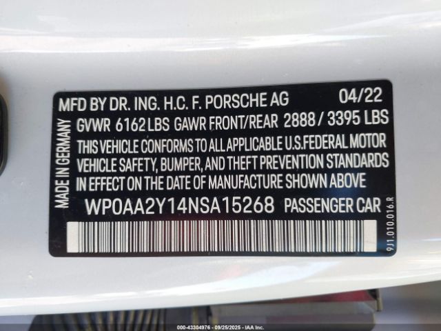 2022 PORSCHE TAYCAN WP0AA2Y14NSA15268 Photo 8