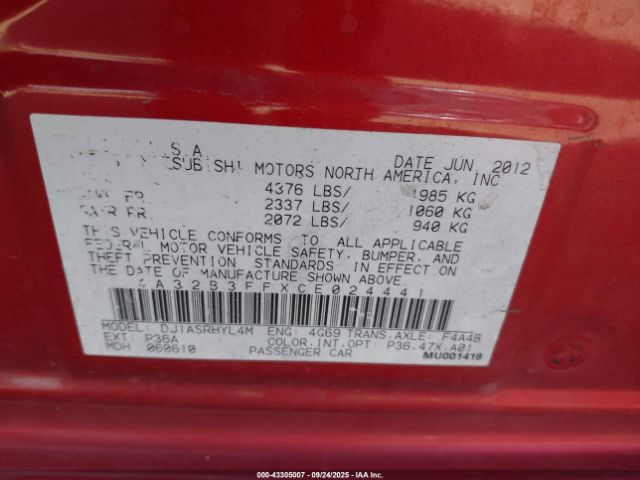 2012 MITSUBISHI GALANT 4A32B3FFXCE024441 Photo 8
