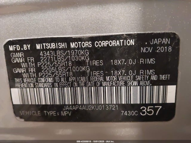 2019 MITSUBISHI OUTLANDER SPORT JA4AP4AU2KU013721 Photo 8