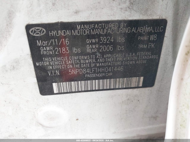 5NPD84LF1HH041446 Hyundai 2017