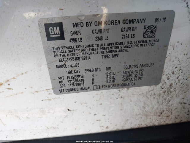 43305030 :رقم المزاد ، KL4CJASB4KB707814 vin ، 2019 Buick Encore Fwd Preferred مزاد بيع