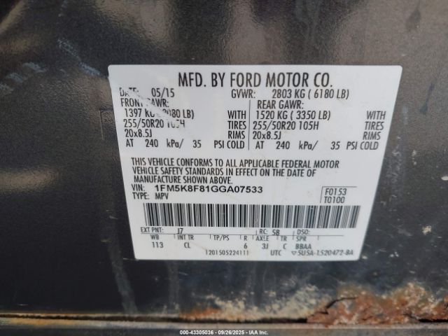 2016 FORD EXPLORER 1FM5K8F81GGA07533 Photo 8